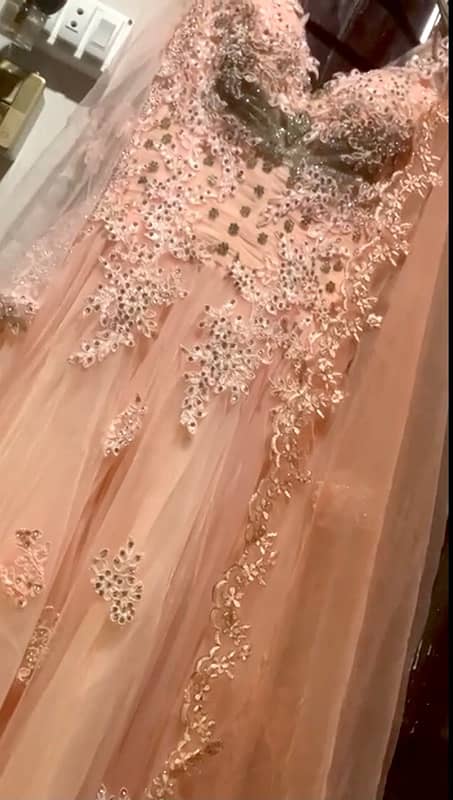peach fairy tall heavy net maxi with cutwork net dupatta net fabric 2