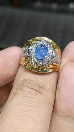 Blue Sapphire Ceylon Neelam fancy Ring pure chandi gold plated