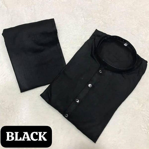 Men 2 pc kurta pajama set  -  stylish plain black 1