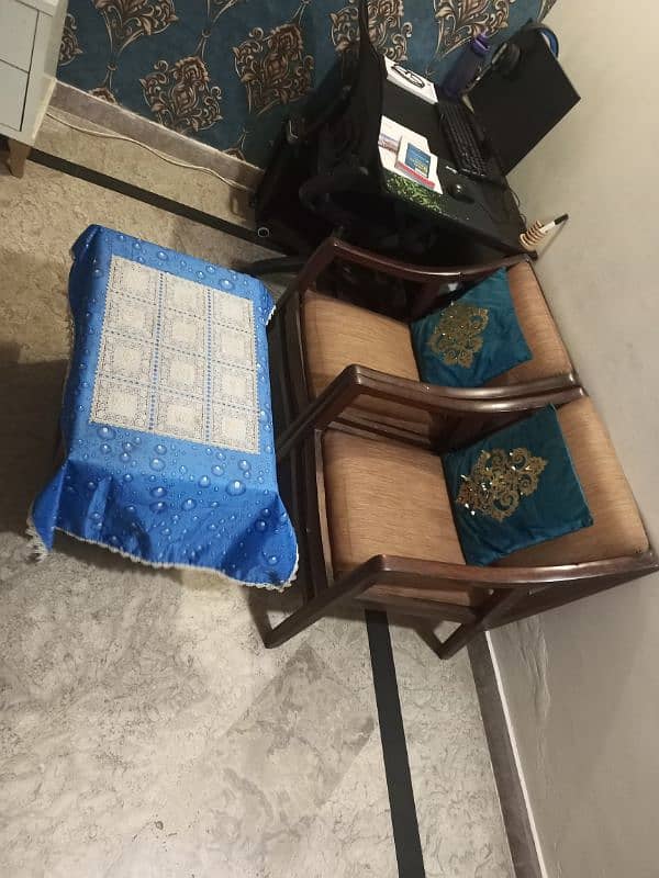 2 Chairs Pure Wood With Free Table 1