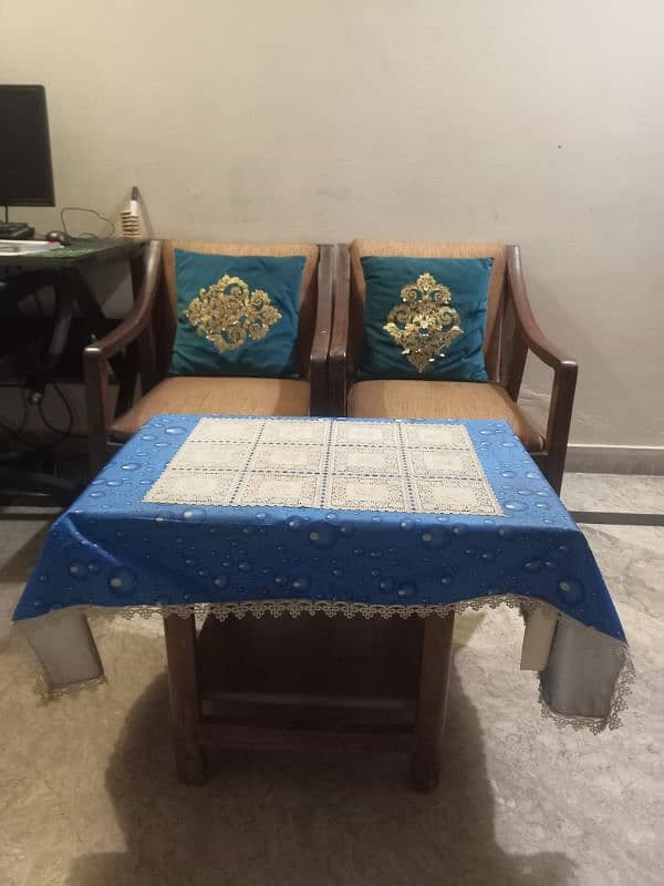 2 Chairs Pure Wood With Free Table 3