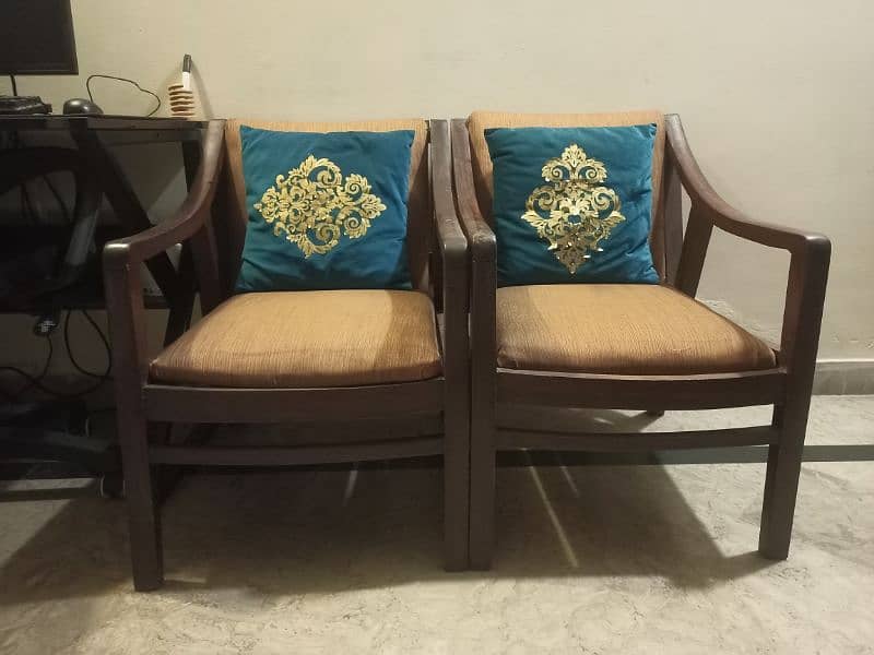 2 Chairs Pure Wood With Free Table 4