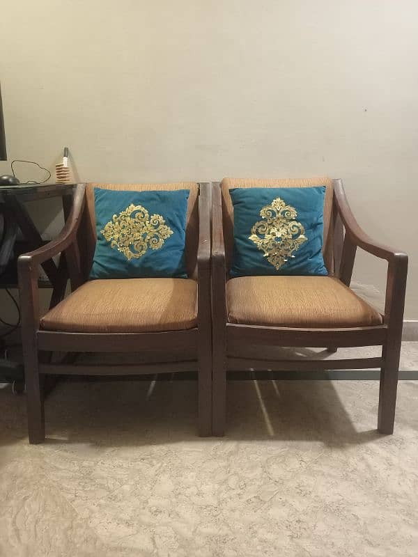 2 Chairs Pure Wood With Free Table 5