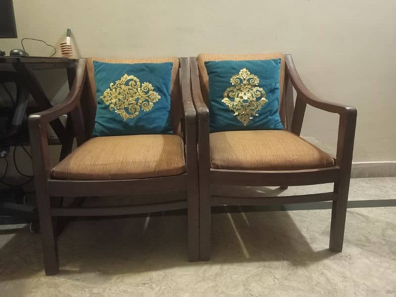 2 Chairs Pure Wood With Free Table 6