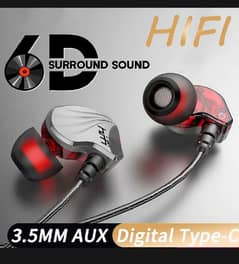 Handsfree Hi Fi 6D Surround Bass Ear Phones