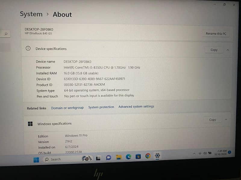 HP Elite book 840 G5 i5 processor 8 Generation 16GB With 256 GB SSD 6