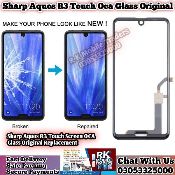 Sharp Aquos R3 Touch Oca Glass Original, R2, R3 R5 Touch Penal Avail 3