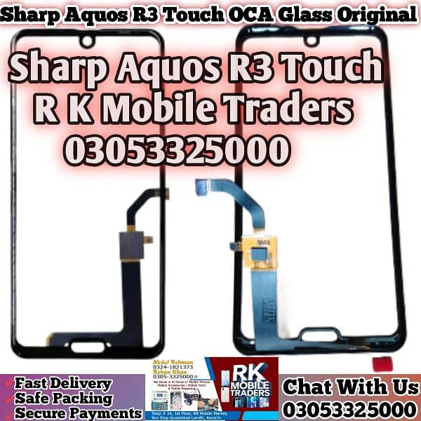 Sharp Aquos R3 Touch Oca Glass Original, R2, R3 R5 Touch Penal Avail 8