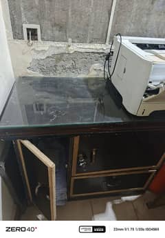 office table with revolving chair glass nd 3 lockers