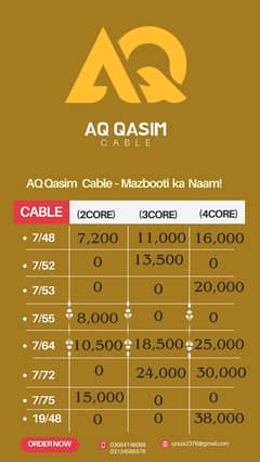 All pvc cable  available AQqasim Cable