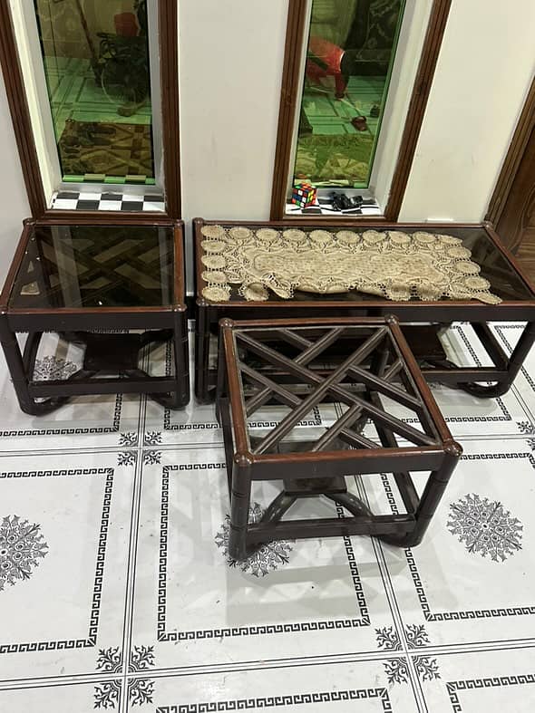 Used Wooden Bamboo Table Set – 3-Piece | Elegant & Durable 3