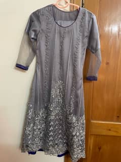 Elegant Grey Net Dress and grey trouser and dark blue dupta