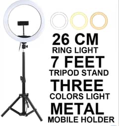 26cm Led Ring Light With Mobile Holder, 7ft Tripod Stand, 3 Light