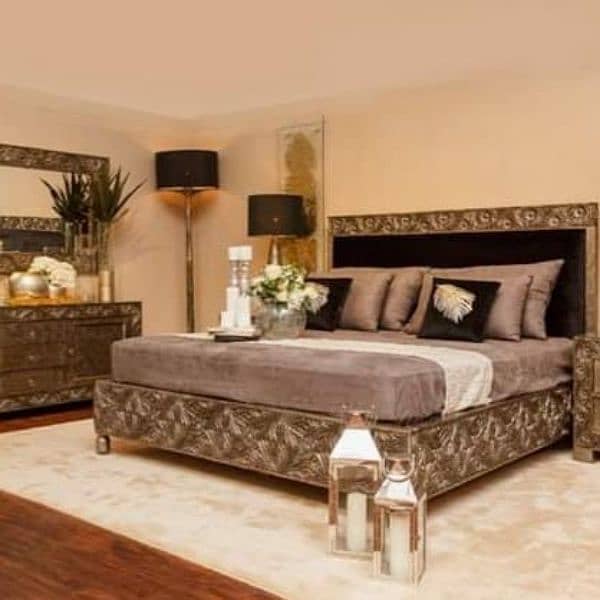 Double Bed - Poshish Bed - Bed Dressing Side Table - King Size Bed Set 17