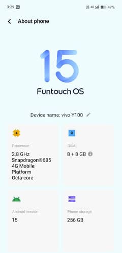 vivo y100 Ram (8+8) Room (256 gb)