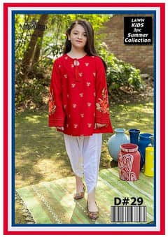 chic girls embroidered 3 pcs lawn set shirt , trouser & dupatta.