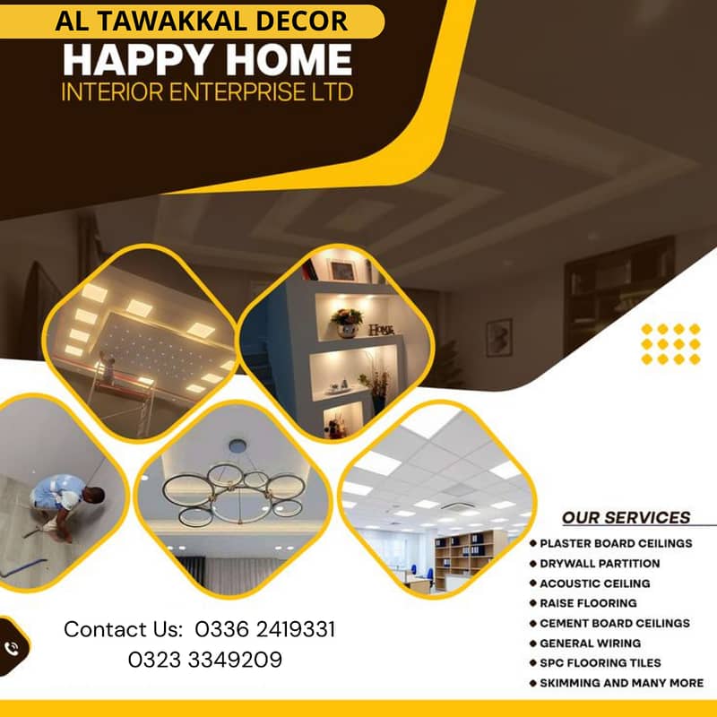 Gypsum Dry Wall Partition | pvc wall panelFalse ceiling| wood flooring 0