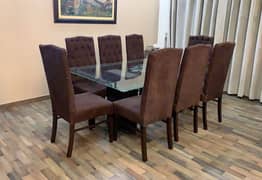 Glass top 8 chairs dining table