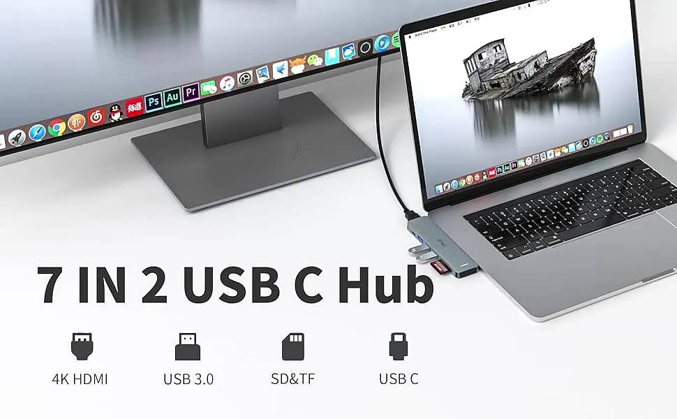 USB C Hub Adapter for MacBook Pro MacBook Air M1 M2, 7 in 2 MacBook P 7