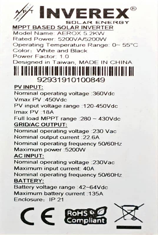 inverex aerox 5.2 kva 1 year used 4