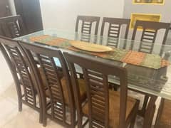 8 Seater Pure Wood Glass Top Dining Table