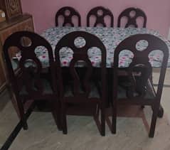 6-Seater Wooden Dining Table with Chairs – Elegant & Durable