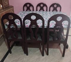 6-Seater Wooden Dining Table with Chairs – Elegant & Durable