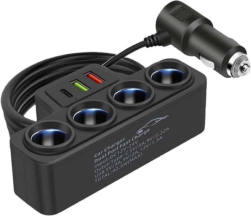 Advanced 5-in-1 120W  Car Lighter Adapter, USB C QC3.0 & PD 12V/24V, 2