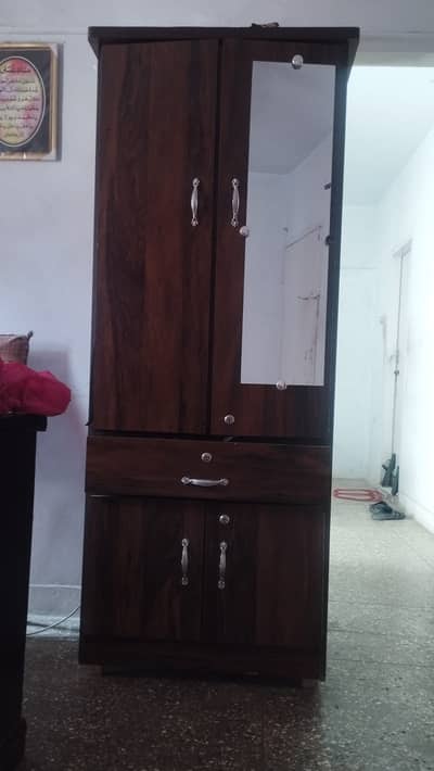 For Single Person Double Door Wardrobe Almari Brown Wooden