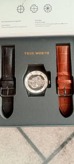 TRUE WORTH Skeleton Automatic Watch with Extra Straps - Premium Design