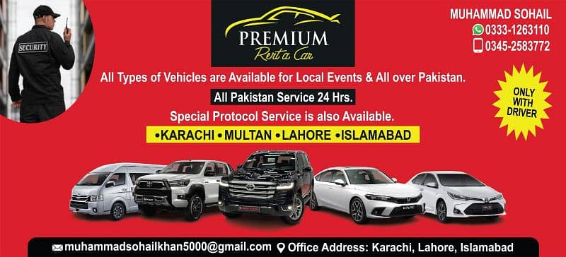 Rent a car/ Car rental/ Rent a car service to all Karachi 24/7) 0