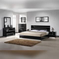 Black & Silver Line Bed with side tables/Bedset/Bedroom Set