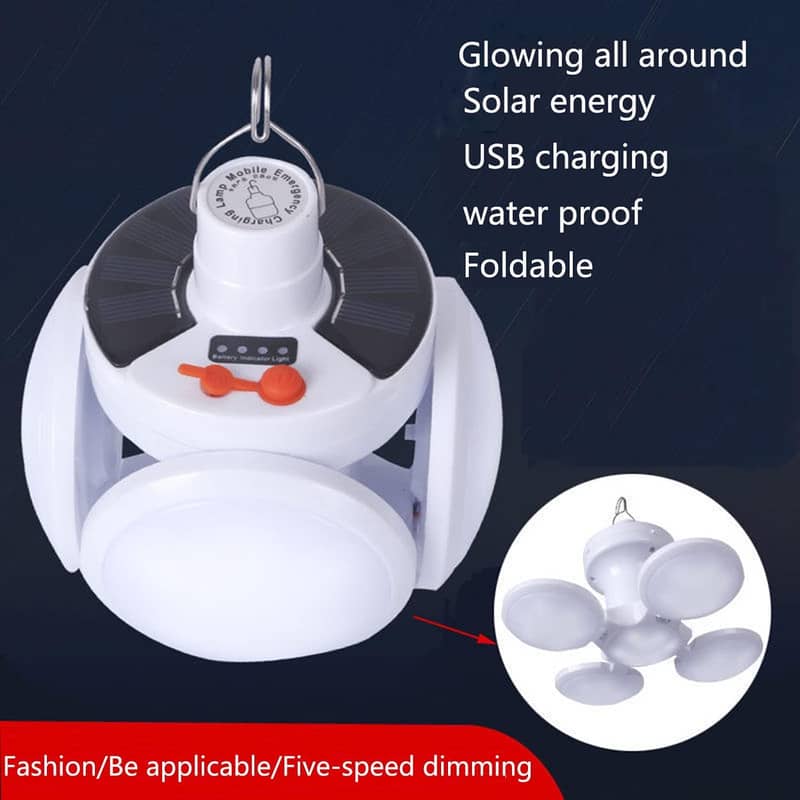 Solar Foldable LED Light 5 lighting Modes USB Rechargeable IPX7 5