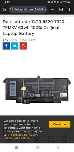 Dell latirude 7420 5320 7320 7430 battery