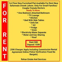 1st Floor New Furnished Flat For Rent Near Safanwala Chowk Lahore