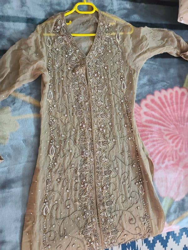 Heavily Embellished( Dabka ,Kora) work front open gown4 pc 2