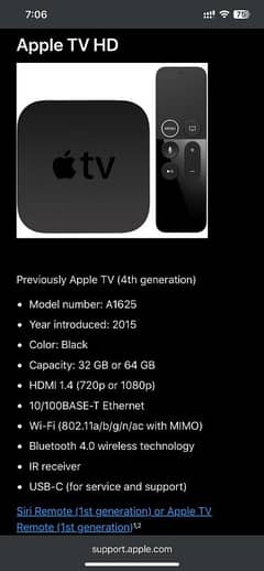 Apple TV Box  4th Generation 64Gb.