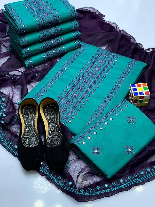 3 Pcs Women's Unstitched  Embroidered Suit 1