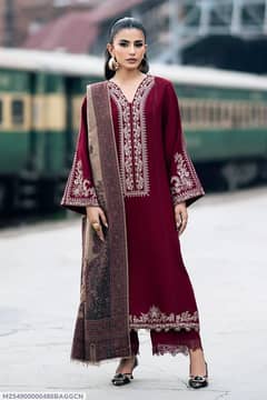 3 Pcs Women's Unstitched Embroidered Suit