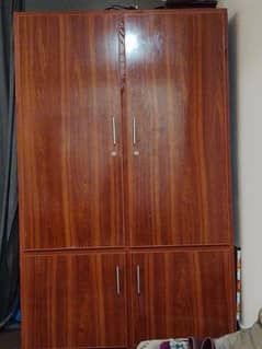 Title: Wooden Wardrobe with Hanging Space & Storage