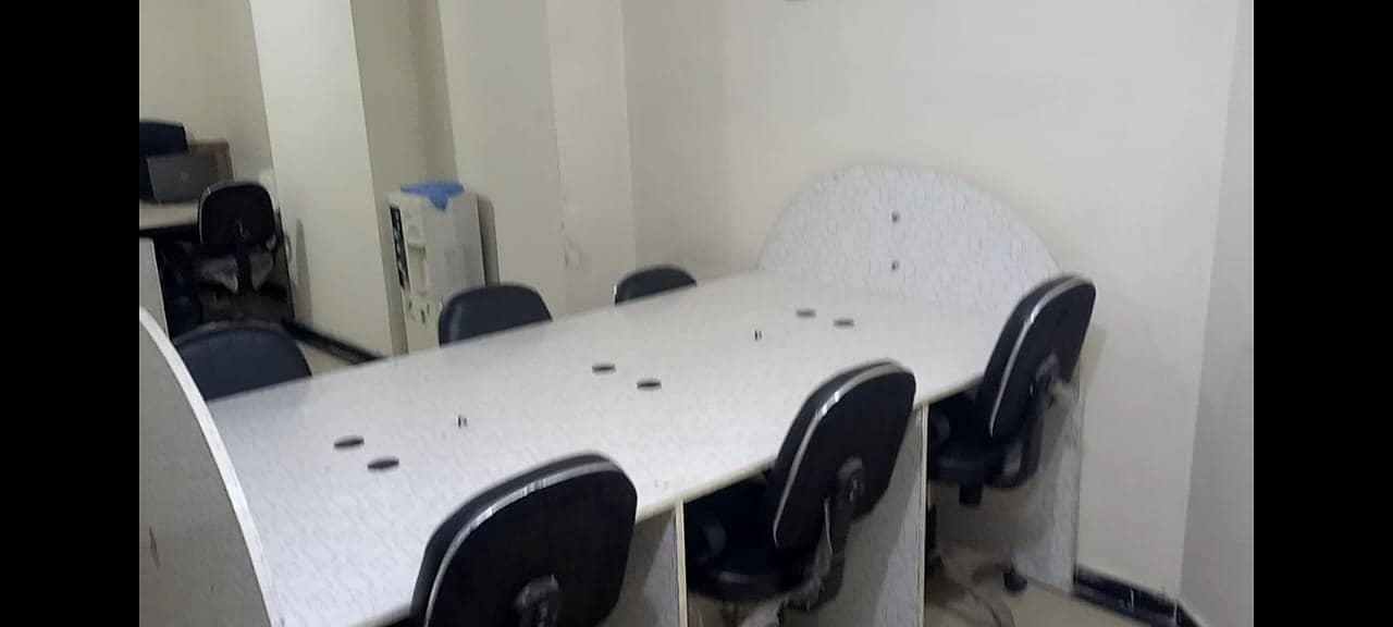 6 person workstation table & chairs glass pation top , 6 electr switch 0