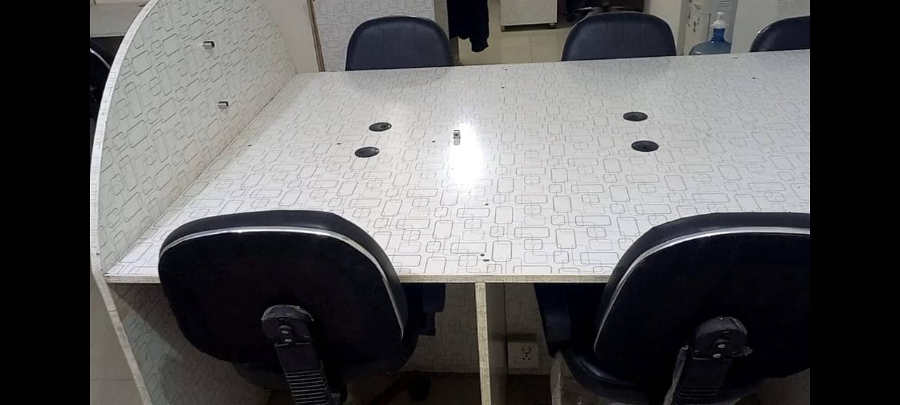 6 person workstation table & chairs glass pation top , 6 electr switch 1