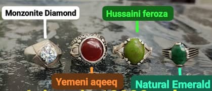 natural Yemeni aqeeq, feroza،  yaqoot, hussaini feroza, silver rings