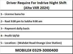 Driver Require For Indrive Night Shift