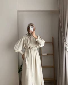 1 PC Women's Cross-Border Polyester Full Abaya - Off-white