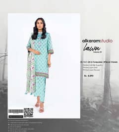 3 Pcs Women's Unstitched Lawn Printed Suit