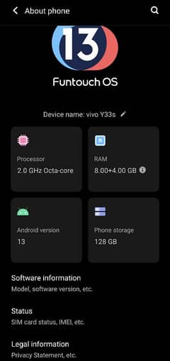 vivo y33s 8+4 gb ram 128 gb memory