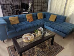 L shaped sofa with 2 seats with side table