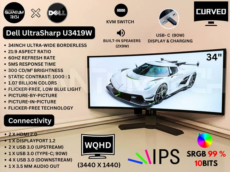 34inch IPS 4K USB-C Dell UltraSharp U3419W UltraWide Curved Monitor 1