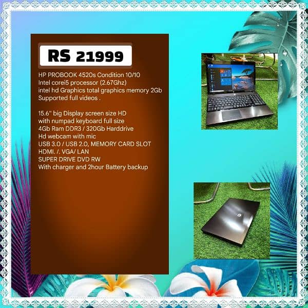 HP probook 4520s core i5 laptop 320 hard 15.6" big display numpad 18